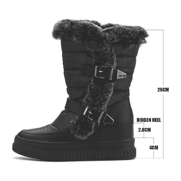 Women's Flat Mid-Calf Snow Boots with Rabbit Fur - Picture 2 of 8